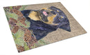 Rottweiler on Faux Burlap with Pine Cones Cutting Board Tempered Glass Kitchen Cutting Surface, Heat Resistant Chopping, Non-Slip Feet, Food Prep & Serving