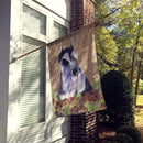 Schnauzer on Faux Burlap with Pine Cones House Flag 28x40 Porch Sleeve Pole Decorative Outside Yard Banner Artwork Wall Hanging, Polyester