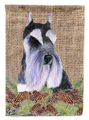 Schnauzer on Faux Burlap with Pine Cones House Flag 28x40 Porch Sleeve Pole Decorative Outside Yard Banner Artwork Wall Hanging, Polyester