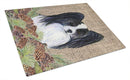 Papillon on Faux Burlap with Pine Cones Cutting Board Tempered Glass Kitchen Cutting Surface, Heat Resistant Chopping, Non-Slip Feet, Food Prep & Serving