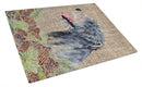 Irish Wolfhound on Faux Burlap with Pine Cones Cutting Board Tempered Glass Kitchen Cutting Surface, Heat Resistant Chopping, Non-Slip Feet, Food Prep & Serving