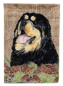 Tibetan Mastiff on Faux Burlap with Pine Cones House Flag 28x40 Porch Sleeve Pole Decorative Outside Yard Banner Artwork Wall Hanging, Polyester