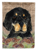 Gordon Setter on Faux Burlap with Pine Cones House Flag 28x40 Porch Sleeve Pole Decorative Outside Yard Banner Artwork Wall Hanging, Polyester