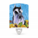 Schnauzer in Summer Flowers Ceramic Night Light Compact, UL-Certified, Ideal for Bedroom, Bathroom, Nursery, Hallway, Kitchen, 6x4x3, Multicolor
