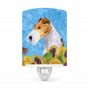 Fox Terrier in Summer Flowers Ceramic Night Light Compact, UL-Certified, Ideal for Bedroom, Bathroom, Nursery, Hallway, Kitchen, 6x4x3, Multicolor