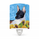 Rat Terrier in Summer Flowers Ceramic Night Light Compact, UL-Certified, Ideal for Bedroom, Bathroom, Nursery, Hallway, Kitchen, 6x4x3, Multicolor