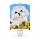 Maltese in Summer Flowers Ceramic Night Light Compact, UL-Certified, Ideal for Bedroom, Bathroom, Nursery, Hallway, Kitchen, 6x4x3, Multicolor