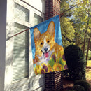 Corgi in Summer Flowers House Flag 28x40 Porch Sleeve Pole Decorative Outside Yard Banner Artwork Wall Hanging, Polyester