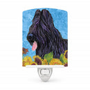 Briard in Summer Flowers Ceramic Night Light Compact, UL-Certified, Ideal for Bedroom, Bathroom, Nursery, Hallway, Kitchen, 6x4x3, Multicolor