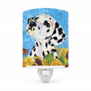 Dalmatian in Summer Flowers Ceramic Night Light Compact, UL-Certified, Ideal for Bedroom, Bathroom, Nursery, Hallway, Kitchen, 6x4x3, Multicolor