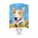 Bull Terrier in Summer Flowers Ceramic Night Light Compact, UL-Certified, Ideal for Bedroom, Bathroom, Nursery, Hallway, Kitchen, 6x4x3, Multicolor