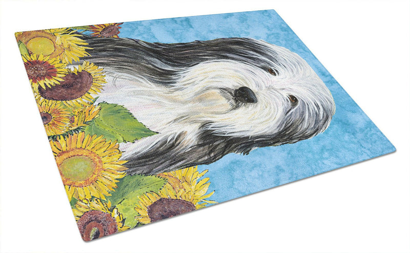 Bearded Collie Glass Cutting Board Large