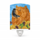 Chow Chow in Summer Flowers Ceramic Night Light Compact, UL-Certified, Ideal for Bedroom, Bathroom, Nursery, Hallway, Kitchen, 6x4x3, Multicolor