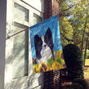 Papillon in Summer Flowers House Flag 28x40 Porch Sleeve Pole Decorative Outside Yard Banner Artwork Wall Hanging, Polyester