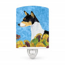 Basenji in Summer Flowers Ceramic Night Light Compact, UL-Certified, Ideal for Bedroom, Bathroom, Nursery, Hallway, Kitchen, 6x4x3, Multicolor