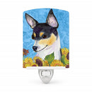 Fox Terrier in Summer Flowers Ceramic Night Light Compact, UL-Certified, Ideal for Bedroom, Bathroom, Nursery, Hallway, Kitchen, 6x4x3, Multicolor