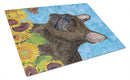 French Bulldog in Summer Flowers Cutting Board Tempered Glass Kitchen Cutting Surface, Heat Resistant Chopping, Non-Slip Feet, Food Prep & Serving