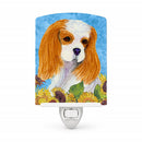 Cavalier Spaniel in Summer Flowers Ceramic Night Light Compact, UL-Certified, Ideal for Bedroom, Bathroom, Nursery, Hallway, Kitchen, 6x4x3, Multicolor