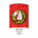 Fox Terrier Cristmas Wreath Ceramic Night Light Compact, UL-Certified, Ideal for Bedroom, Bathroom, Nursery, Hallway, Kitchen, 6x4x3, Multicolor
