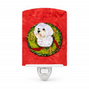 Maltese Cristmas Wreath Ceramic Night Light Compact, UL-Certified, Ideal for Bedroom, Bathroom, Nursery, Hallway, Kitchen, 6x4x3, Multicolor
