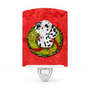Dalmatian Cristmas Wreath Ceramic Night Light Compact, UL-Certified, Ideal for Bedroom, Bathroom, Nursery, Hallway, Kitchen, 6x4x3, Multicolor
