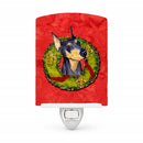 Doberman Cristmas Wreath Ceramic Night Light Compact, UL-Certified, Ideal for Bedroom, Bathroom, Nursery, Hallway, Kitchen, 6x4x3, Multicolor