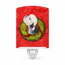 Dandie Dinmont Terrier Cristmas Wreath Ceramic Night Light Compact, UL-Certified, Ideal for Bedroom, Bathroom, Nursery, Hallway, Kitchen, 6x4x3, Multicolor