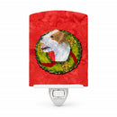 Jack Russell Terrier Cristmas Wreath Ceramic Night Light Compact, UL-Certified, Ideal for Bedroom, Bathroom, Nursery, Hallway, Kitchen, 6x4x3, Multicolor
