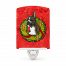 Brindle Boxer Cristmas Wreath Ceramic Night Light Compact, UL-Certified, Ideal for Bedroom, Bathroom, Nursery, Hallway, Kitchen, 6x4x3, Multicolor