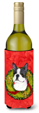 Boston Terrier Cristmas Wreath Wine Bottle Beverage Insulator Beverage Insulator Hugger