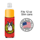 Boston Terrier Cristmas Wreath Slim Can Hugger – Fun & Functional Drink Coolers SS4203MUK