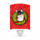 Fox Terrier Cristmas Wreath Ceramic Night Light Compact, UL-Certified, Ideal for Bedroom, Bathroom, Nursery, Hallway, Kitchen, 6x4x3, Multicolor