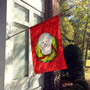 Bichon Frise Cristmas Wreath House Flag 28x40 Porch Sleeve Pole Decorative Outside Yard Banner Artwork Wall Hanging, Polyester
