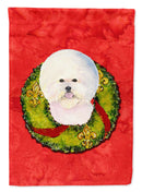 Bichon Frise Cristmas Wreath House Flag 28x40 Porch Sleeve Pole Decorative Outside Yard Banner Artwork Wall Hanging, Polyester