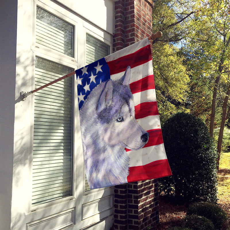 USA American Flag with Siberian Husky Flag Canvas House Size