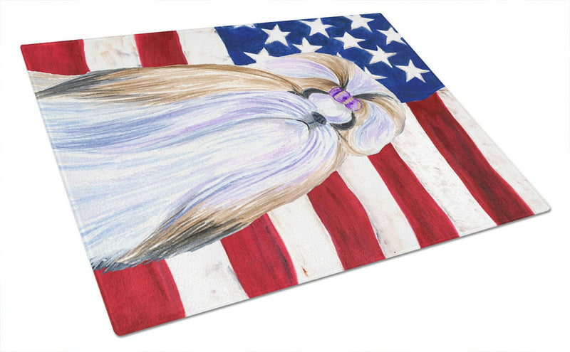 USA American Flag with Shih Tzu Glass Cutting Board Large