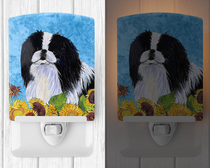 Japanese Chin in Summer Flowers Ceramic Night Light SS4236CNL