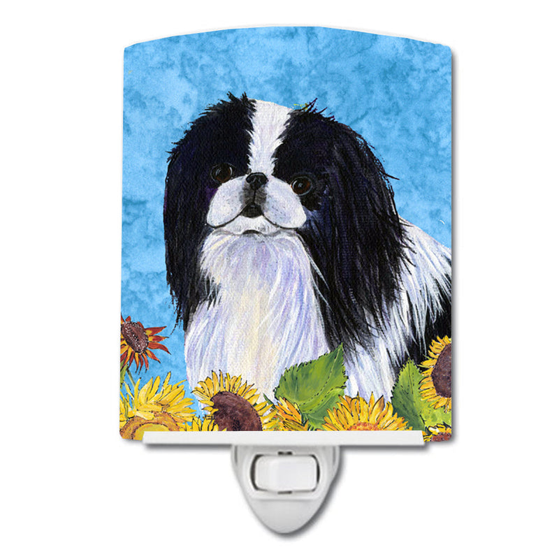 Japanese Chin in Summer Flowers Ceramic Night Light SS4236CNL