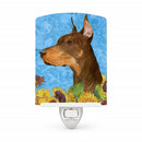 Doberman in Summer Flowers Ceramic Night Light Compact, UL-Certified, Ideal for Bedroom, Bathroom, Nursery, Hallway, Kitchen, 6x4x3, Multicolor
