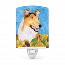 Collie Smooth in Summer Flowers Ceramic Night Light Compact, UL-Certified, Ideal for Bedroom, Bathroom, Nursery, Hallway, Kitchen, 6x4x3, Multicolor
