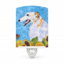 Borzoi in Summer Flowers Ceramic Night Light Compact, UL-Certified, Ideal for Bedroom, Bathroom, Nursery, Hallway, Kitchen, 6x4x3, Multicolor