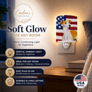 USA American Flag with Whippet Ceramic Night Light Compact, UL-Certified, Ideal for Bedroom, Bathroom, Nursery, Hallway, Kitchen, 6x4x3, Multicolor