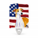 USA American Flag with Whippet Ceramic Night Light Compact, UL-Certified, Ideal for Bedroom, Bathroom, Nursery, Hallway, Kitchen, 6x4x3, Multicolor