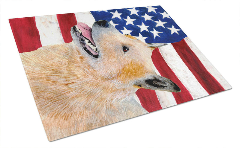 USA American Flag with Australian Cattle Dog Glass Cutting Board Large