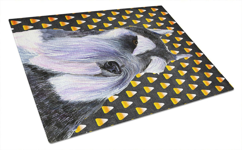 Schnauzer Candy Corn Halloween Portrait Glass Cutting Board Large