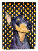 Doberman Candy Corn Halloween Portrait House Flag 28x40 Porch Sleeve Pole Decorative Outside Yard Banner Artwork Wall Hanging, Polyester