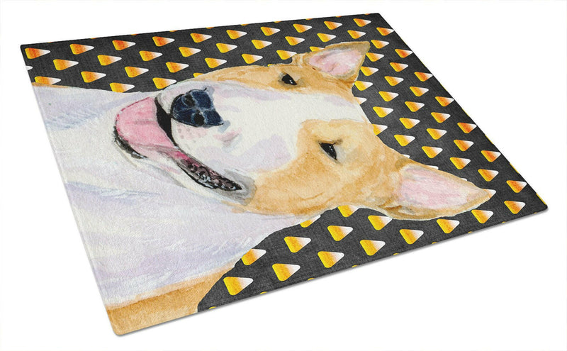 Bull Terrier Candy Corn Halloween Portrait Glass Cutting Board Large