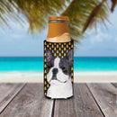 Boston Terrier Candy Corn Halloween Portrait Slim Can Hugger – Fun & Functional Drink Coolers SS4309MUK