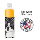 Boston Terrier Candy Corn Halloween Portrait Slim Can Hugger – Fun & Functional Drink Coolers SS4309MUK