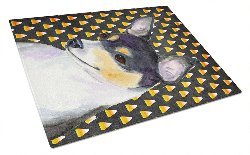 Chihuahua Candy Corn Halloween Portrait Glass Cutting Board Large